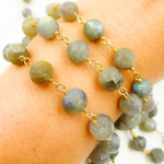 Load image into Gallery viewer, Labradorite Round Shape Gold Plated Wire Chain
