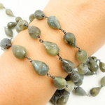 Load image into Gallery viewer, Labradorite Tear Drop Shape Oxidized Wire Chain. LAB92