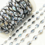Load image into Gallery viewer, Coated Labradorite Oval Shape Oxidized Wire Chain