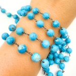 Load image into Gallery viewer, Turquoise Round Shape Oxidized Wire Chain