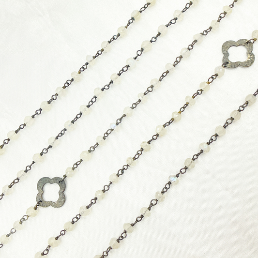 Moonstone with Marquis Shape Oxidized Wire Chain.