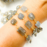Load image into Gallery viewer, Grey Moonstone Rectangular Shape Gold Plated Wire Chain
