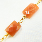 Load image into Gallery viewer, Peach Moonstone Rectangular Shape Gold Plated Wire Chain