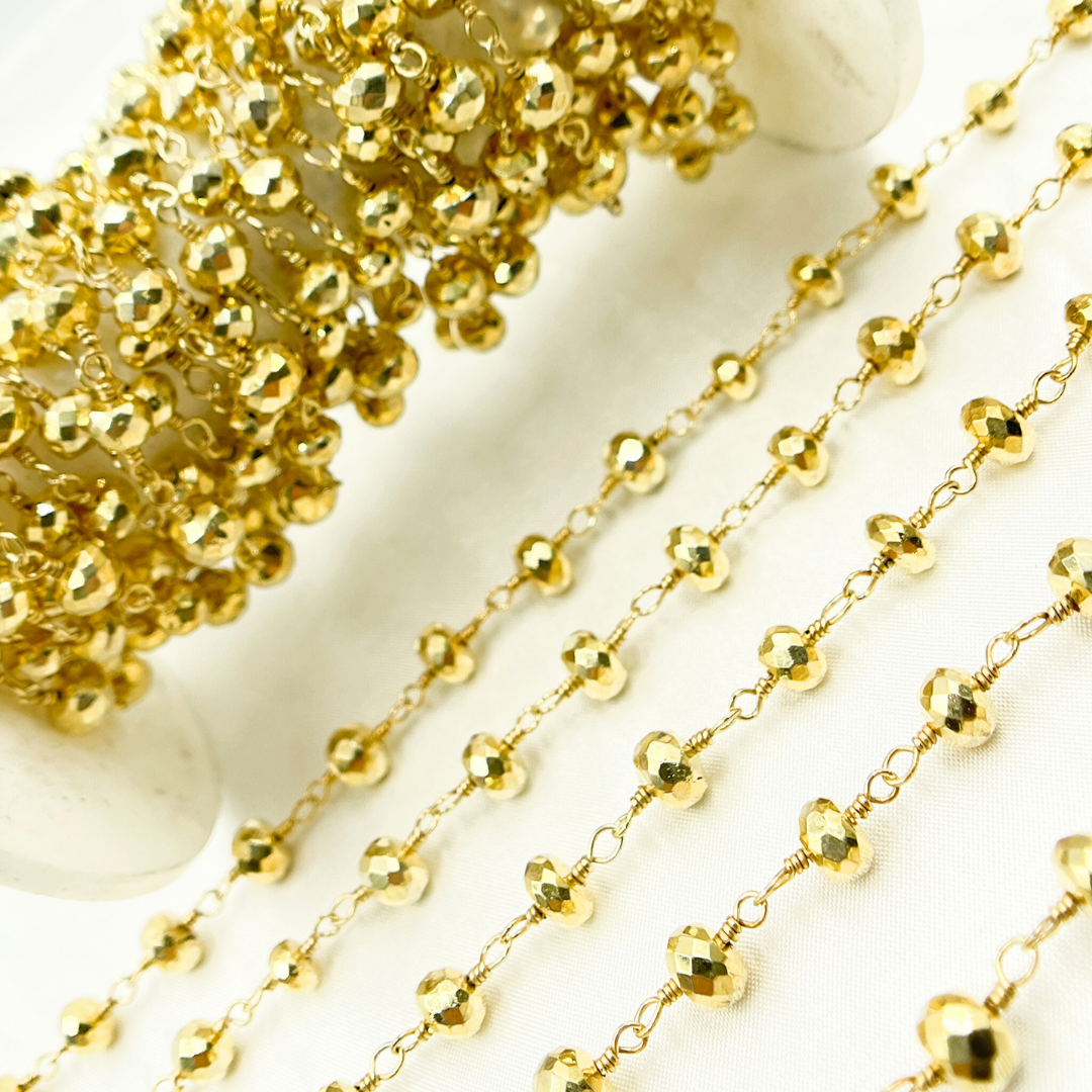 Golden Pyrite Faceted Rondel Oxidized Wire Chain
