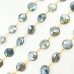 Load image into Gallery viewer, Coated Labradorite Coin Shape Gold Plated Wire Chain. CLB37
