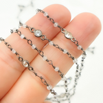 Load image into Gallery viewer, Coated Moonstone & CZ Combination Oxidized Wire Chain