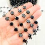 Load image into Gallery viewer, Black Spinel Hexagon Shape Oxidized Wire Chain