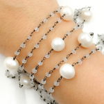 Load image into Gallery viewer, Crystal & Pearl Oxidized 925 Sterling Silver Wire Chain.