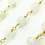 Load image into Gallery viewer, White Rainbow Round Moonstone Gold Plated Wire Chain.