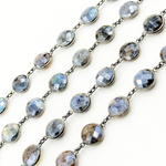 Load image into Gallery viewer, Coated Labradorite Round Shape Bezel Oxidized Wire Chain