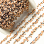 Load image into Gallery viewer, Peach Moonstone Cluster Dangle Oxidized Wire Chain.