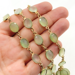 Load image into Gallery viewer, Prehnite Oval Shape Bezel Gold Plated 925 Sterling Silver Wire Chain