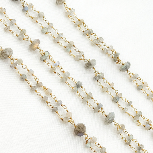 Labradorite Double Gold Plated Connected Wire Chain.