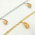 Load image into Gallery viewer, Peach Color Cubic Zirconia Pear Shape Dangle Chain