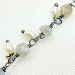Load image into Gallery viewer, Coated Labradorite with Pearl Oxidized Wire Chain