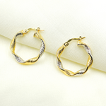 Load image into Gallery viewer, 14K Solid Gold Twist Round Classic Earrings Circle Shape Hoop.