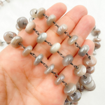 Load image into Gallery viewer, Coated Taupe Smooth Moonstone Oxidized Wire Chain.
