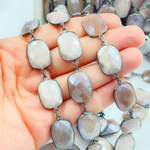 Load image into Gallery viewer, Coated Taupe Moonstone Rectangular Shape Bezel Oxidized Wire Chain.