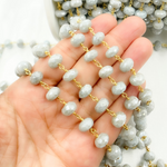 Load image into Gallery viewer, Coated Milky Aquamarine Faceted Rondel Gold Plated Wire Chain