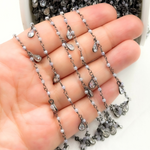 Load image into Gallery viewer, Coated Blue Quartz & CZ Dangle Oxidized Wire Chain