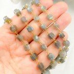 Load image into Gallery viewer, Labradorite Cube Shape Gold Plated Wire Chain