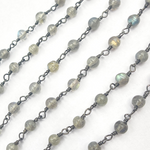 Load image into Gallery viewer, Labradorite Ball Stone Black Rhodium 925 Sterling Silver Wire Chain