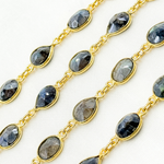 Load image into Gallery viewer, Coated Labradorite Oval & Pear Shape Bezel Oxidized Wire Chain