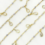 Load image into Gallery viewer, Coated Blue Quartz & CZ Dangle Gold Plated Wire Chain.