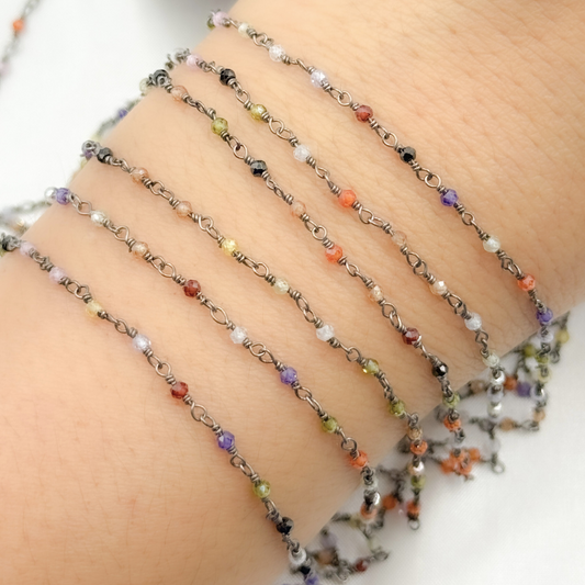 Multi Color Cubic Zirconia Oxidized Wire Chain