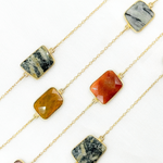 Load image into Gallery viewer, Multi Agate Rectangular Shape Bezel Gold Plated Connected Wire Chain