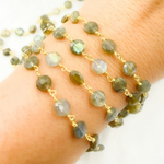 Load image into Gallery viewer, Labradorite Coin Shape Gold Plated Wire Chain