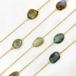 Load image into Gallery viewer, Labradorite Organic Shape Bezel Gold Plated Connected Chain.