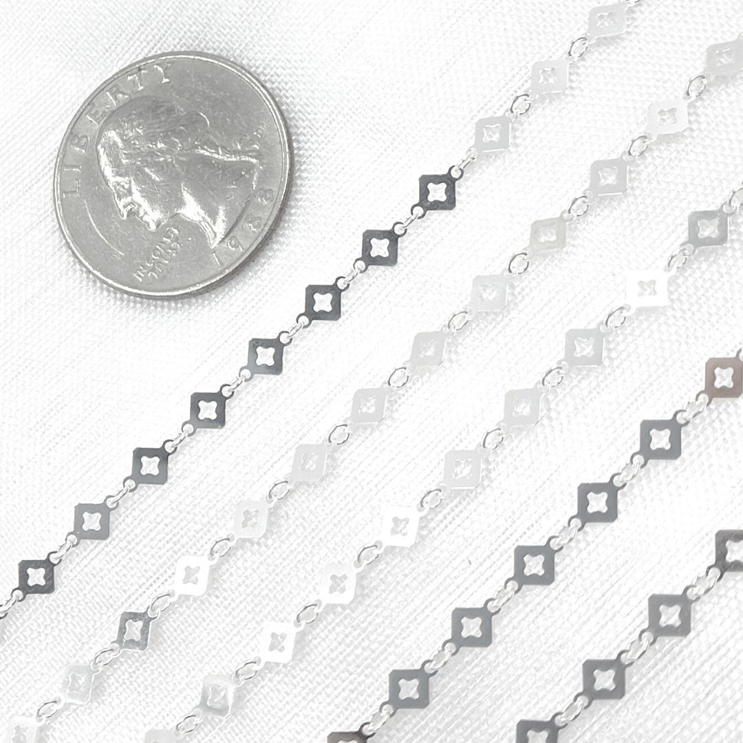 Sterling Silver Patterned Diamond Shape Link Chain