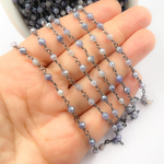 Load image into Gallery viewer, Coated Blue Moonstone Black Rhodium 925 Sterling Silver Wire Chain