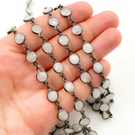 Load image into Gallery viewer, White Moonstone Round Shape Bezel Oxidized Wire Chain
