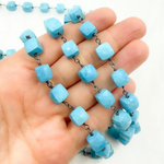 Load image into Gallery viewer, Turquoise Cube Shape Oxidized 925 Sterling Silver Wire Chain.