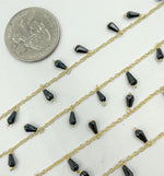 Load image into Gallery viewer, Black Spinel Drop Dangle Gold Plated Wire Chain.