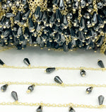 Load image into Gallery viewer, Black Spinel Drop Dangle Gold Plated Wire Chain.