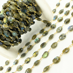 Load image into Gallery viewer, Labradorite Oval Shape Gold Plated Wire Chain