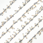 Load image into Gallery viewer, Coated Peach Moonstone Cluster Dangle Oxidized Wire Chain.