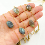 Load image into Gallery viewer, Labradorite Organic Shape Bezel Gold Plated Connected Chain.