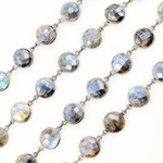 Load image into Gallery viewer, Coated Labradorite Round Shape Bezel Oxidized Wire Chain
