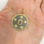 Load image into Gallery viewer, 925 Sterling Silver Black Rhodium with Diamonds Circle Shape Charm with Stars in the Center.