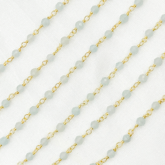 Coated Milky Aquamarine Gold Plated Wire Chain.