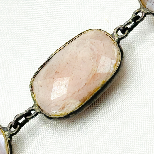 Coated Taupe Moonstone Rectangular Shape Bezel Oxidized Wire Chain.
