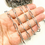 Load image into Gallery viewer, Black Rhodium 925 Sterling Silver Paperclip Diamond Cut & Smooth Link Chain.