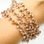 Load image into Gallery viewer, Peach Moonstone Cluster Dangle Oxidized Wire Chain.