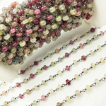 Load image into Gallery viewer, Multi Sapphire Pink Smooth Oxidized Wire Chain.