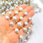 Load image into Gallery viewer, Grey Pearl Wire Wrap Chain