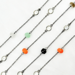 Load image into Gallery viewer, Multi Gemstone Rondel Shape & White Topaz Oxidized Connected Wire Chain.